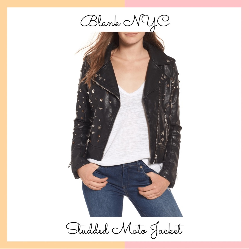 Blank NYC Black Studded Leather Moto Jacket